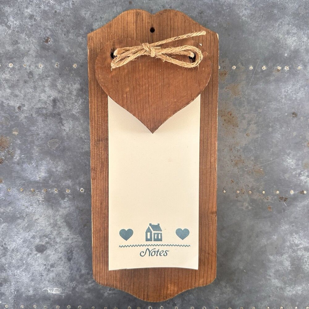 Vintage Wood Heart Grocery List Wall Hanging Pad Cottage Core Farmhouse Kitchen